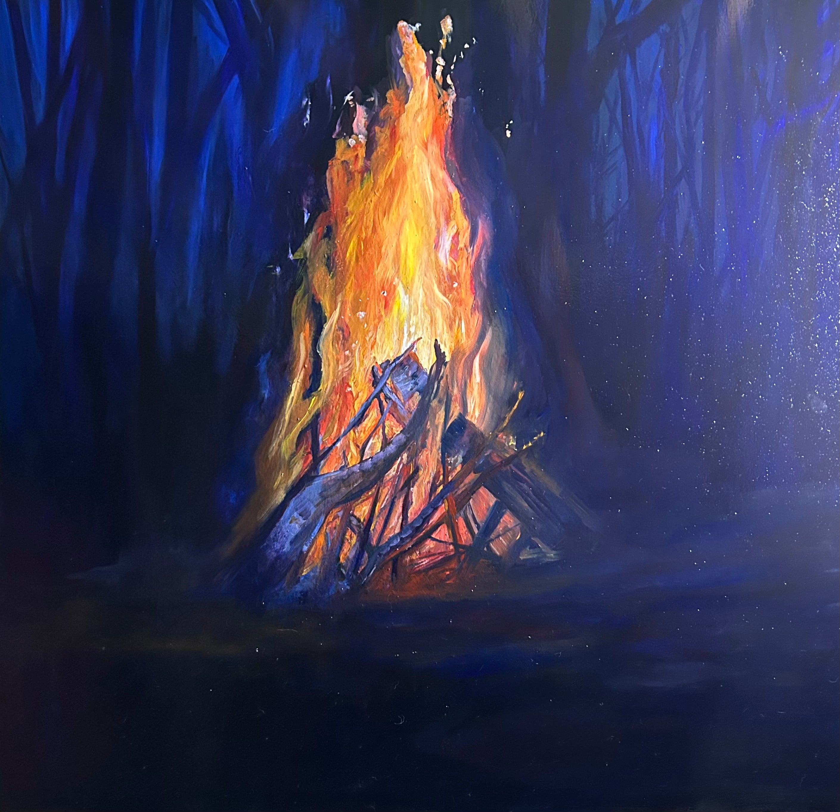 絵画  PARTY FIRE Fire By The Woods (Original Painting) – Peglow Paintings